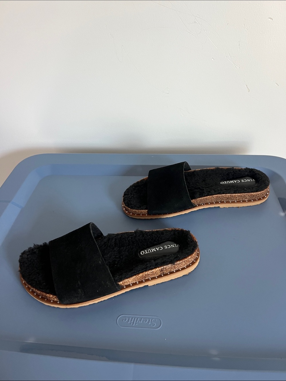 Vince Camuto kanadial slip on back suede leather open toe slides sandals studded - Picture 7 of 8